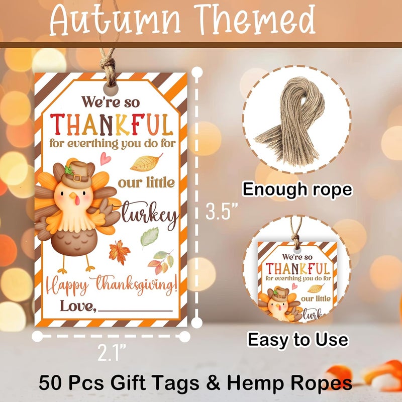 HandEasy 50 PCS Fall Gift Tags Thanksgiving Gift Tags with String, 2.1" x 3.5" Thanksgiving Design Present Label for Present Bags, Fall Party Favor Decorations, 4 Styles - A01 - Image 2
